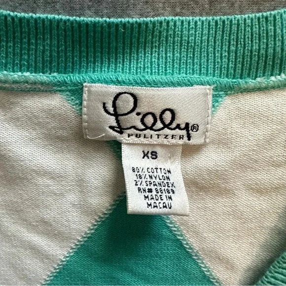 Lilly Pulitzer vneck argyle sweater turquoise and lime green size XS - Picture 2 of 6